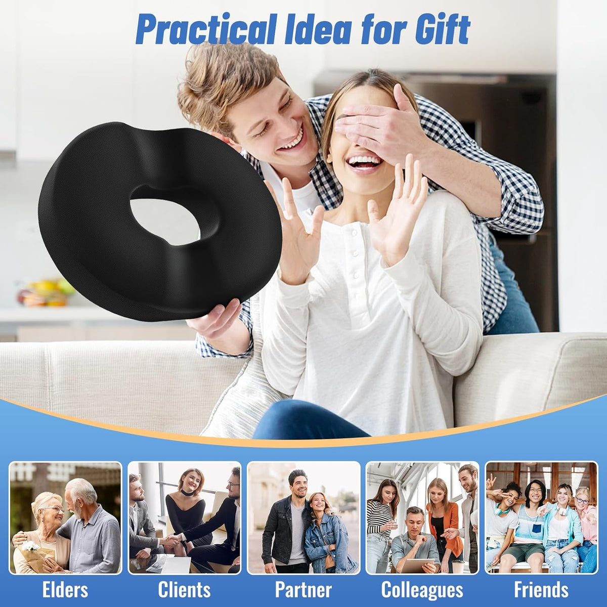 Donut Pillow Seat Cushion Chair Pad for Tailbone Pain Relief and Hemorrhoids, Memory Foam Seat Chair Cushion for Postpartum Pregnancy, Seat Cushions for Men and Women for Home & Office, (Black)
