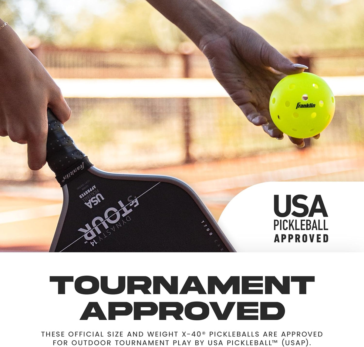 Franklin Sports X-40 Outdoor Pickleballs - Official Ball of USA Pickleball, APP Tour + US Open - Regulation Size