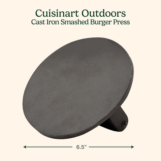 Cuisinart 6.5" Cast Iron Smashed Burger Press, Round Flat Edge Grill Press for Crispy Smash Burgers, Burger Tool for Grill and Griddle Accessories, for BBQs and Tailgates