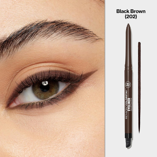 Revlon ColorStay Pencil Waterproof Eyeliner, Smudge-Proof, Eye Makeup with Built-In Sharpener, 202 Black Brown, 0.01 oz