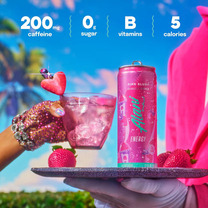 Alani Nu PINK SLUSH, Sugar Free, Low Calorie Energy Drinks, 200mg Caffeine, Biotin, B Vitamins, Zero Sugar, 10 Calories, 12 Fl Oz Cans, 12 Pack
