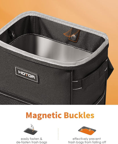 HOTOR Car Trash Can with Lid and Storage Pockets - 100% Leak-Proof Organizer, Waterproof Garbage Can, Multipurpose Trash Bin for Car, 2 Gallons, Black