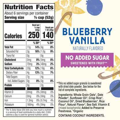Cascadian Farm Organic Granola, No Added Sugar, Blueberry Vanilla Cereal, Resealable Pouch, 11 oz