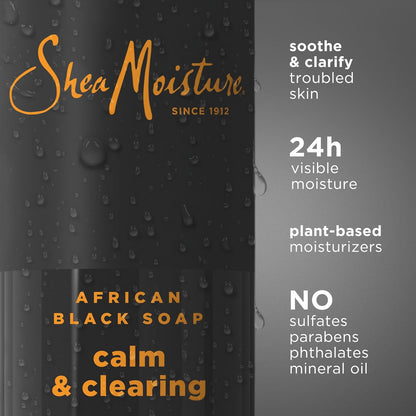 SheaMoisture African Black Soap Body Wash Calm and clearing body wash for 24H Visible Moisture for Healthy, Glowing 18 Oz