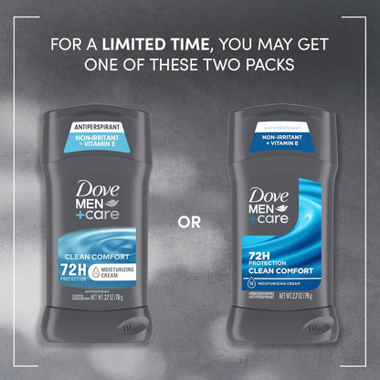 Dove Men+Care Antiperspirant Deodorant Stick 4 Count Clean Comfort 72-Hour Sweat & Odor Protection Antiperspirant for Men With 1/4 Moisturizing Cream 2.7 oz