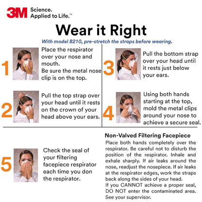 3M 8210 Particulate Respirator, N95, Pack of 20 Disposable Respirator, NIOSH APPROVED, Two-Strap Cup Style Design, Lightweight with Cushioning Nose Foam
