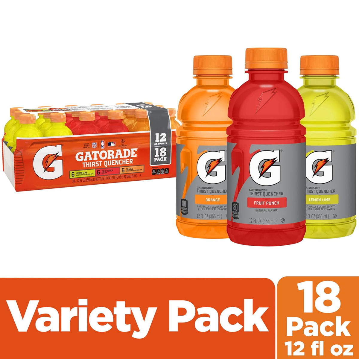 Gatorade Thirst Quencher Sports Drink, Variety Pack, 12 Fl Oz (Pack of 18)