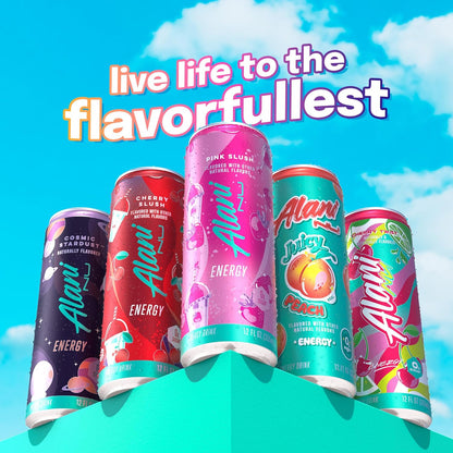 Alani Nu PINK SLUSH, Sugar Free, Low Calorie Energy Drinks, 200mg Caffeine, Biotin, B Vitamins, Zero Sugar, 10 Calories, 12 Fl Oz Cans, 12 Pack
