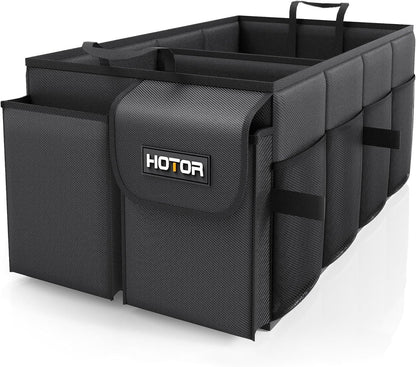 HOTOR Trunk Organizer - Car Organizer, Foldable Trunk organizer for SUVs & Sedans, Sturdy Car Organization for Car Accessories, Tools, Sundries, Black, 2 Compartments, 21.3"×12.6"×10.6"