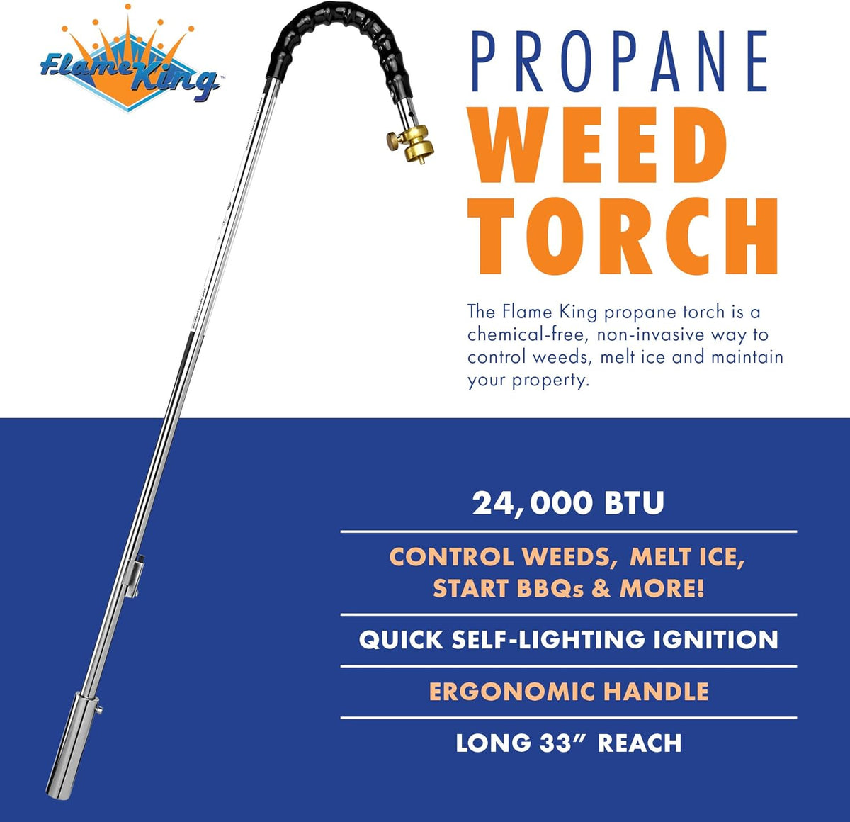 Flame King YSNPQ810CGA Propane Torch Weed Burner with Integrated Lighter, Silver
