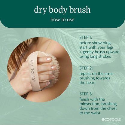 EcoTools Dry Body Brush, Cruelty-Free Bristles Exfoliate & Smooth Skin, Dry Brushing Removes Flaky Skin, May Help Improve Circulation & Tone, Eco-Friendly Skincare Tool, Vegan & Cruelty-Free, 1 Count