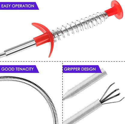Drain Snake, Drain Clog Remover - Gutter Cleaning Tools Drain Cleaner for Toilet Sewer Shower Kitchen Bathroom Tub Clogged Drains Opener Cleaning Tool, Flexible Grabber Claw Pick Up Reacher (79 inch)