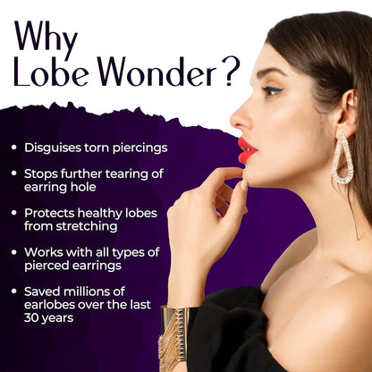 Lobe Wonder - The ORIGINAL Ear Lobe Support Patch for Pierced Ears - Eliminates the Look of Torn or Stretched Piercings - Protects Healthy Ear Lobes from Tearing - 60 Patches - Clear & Latex-Free