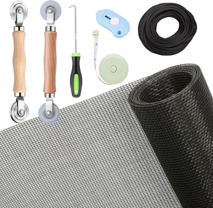 Windows Screen and Screen Door Repair Kit, 48"x118" Charcoal Fiberglass Mesh with Rolling Tool/Hook/Ruler/Cutter/Spline - Window Screen & Sliding Screen Door Replacement for Windows, TOOLTRIZ