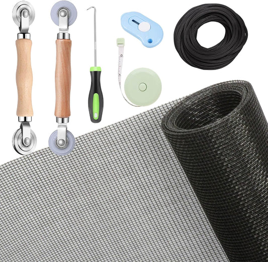 Windows Screen and Screen Door Repair Kit, 48"x118" Charcoal Fiberglass Mesh with Rolling Tool/Hook/Ruler/Cutter/Spline - Window Screen & Sliding Screen Door Replacement for Windows, TOOLTRIZ