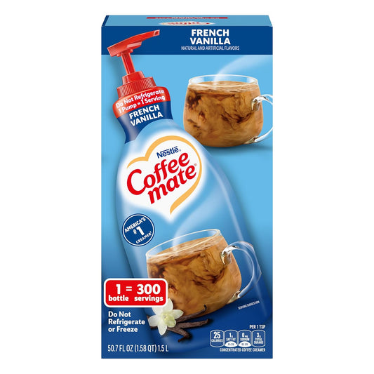 Nestle Coffee Mate Coffee Creamer, French Vanilla, Concentrated Liquid Pump Bottle, Non Dairy, No Refrigeration, 50.7 oz
