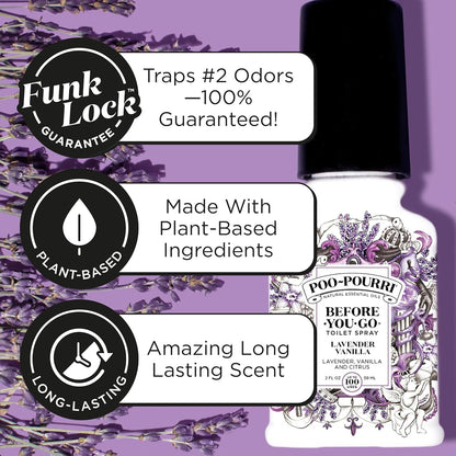 Poo-Pourri Before-You-Go Toilet Spray, Lavender Vanilla, 2 Fl Oz, Up to 100 Uses, Bathroom Odor Deodorizer with Essential Oils for Home or Work, Travel Essentials, TSA Approved Size