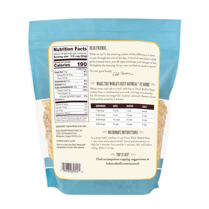 Bob's Red Mill Organic Extra Thick Rolled Oats, 32oz (Pack of 4) - Non GMO, Whole Grain, Vegan, Kosher