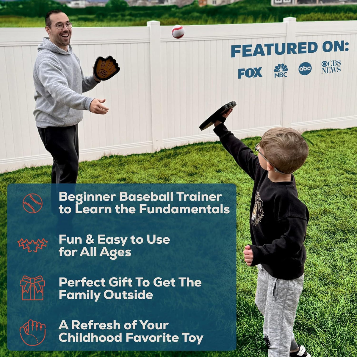 Toss and Catch Ball Game Set - Easy to Use Sticky Balls & Beginner Baseball Training Glove - Premium Toy Paddle Fits All Hand Sizes From Toddlers to Teens & Adults - Fun Gift Idea for Boys and Girls