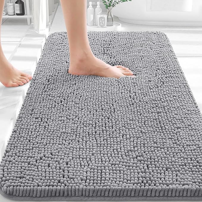OLANLY Bathroom Rugs 30x20, Extra Soft Absorbent Chenille Bath Rugs, Rubber Backing Quick Dry, Machine Washable Bath Mats for Bathroom Floor, Tub and Shower, Home Decor Accessories, Grey