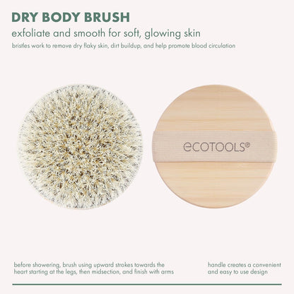 EcoTools Dry Body Brush, Cruelty-Free Bristles Exfoliate & Smooth Skin, Dry Brushing Removes Flaky Skin, May Help Improve Circulation & Tone, Eco-Friendly Skincare Tool, Vegan & Cruelty-Free, 1 Count