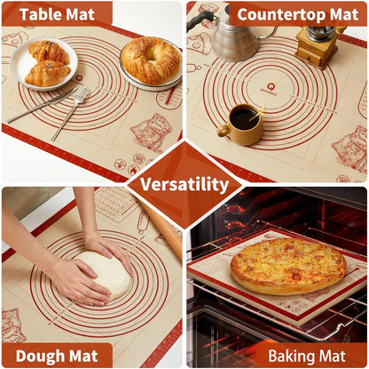 Silicone Baking Pastry Dough Mat - 28x20Inch Extra Large Cookie Bread Rolling Mats Sheet, Nonstick Kitchen Counter Kneading Board, Thick Reusable Pie Cookies Pizza Fondant Making Matt with Measurement