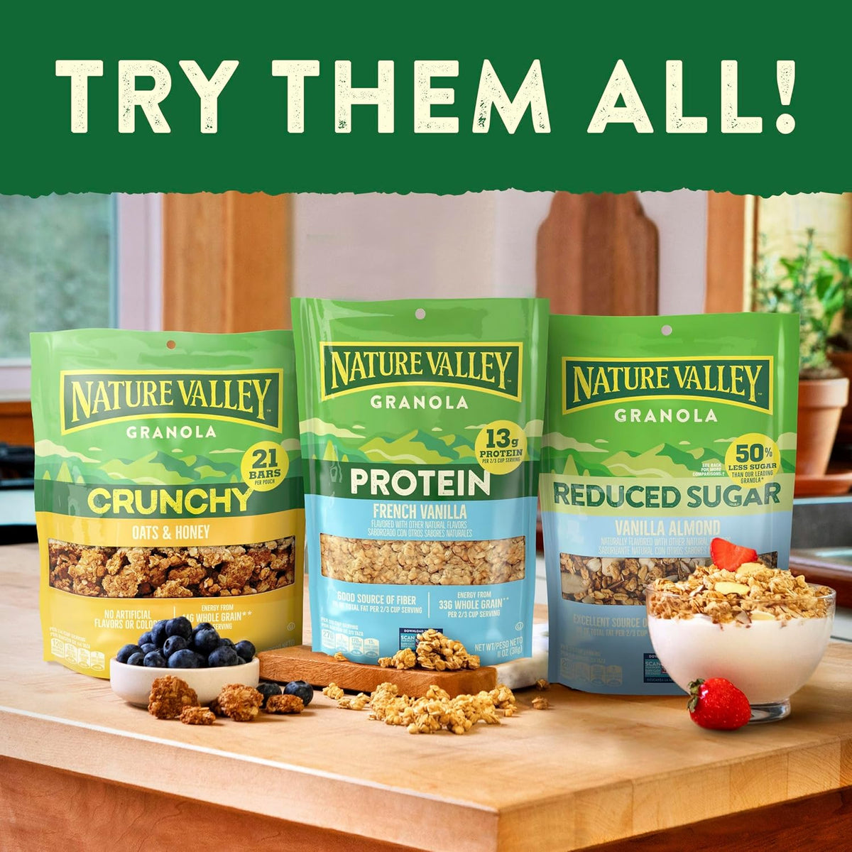 Nature Valley Protein Granola, Oats and Honey Granola, Resealable Snack Pouch, Family Size, 17 oz