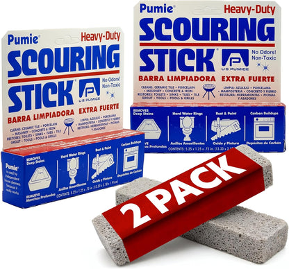 PUMIE Scouring Stick 2 Pack, Toilet Bowl Ring Remover, Heavy Duty Extra Strong Pumice Cleaning Bar, Pumice Stone for Cleaning Toilet Rings, Bathroom & Kitchen Stains by USPumice