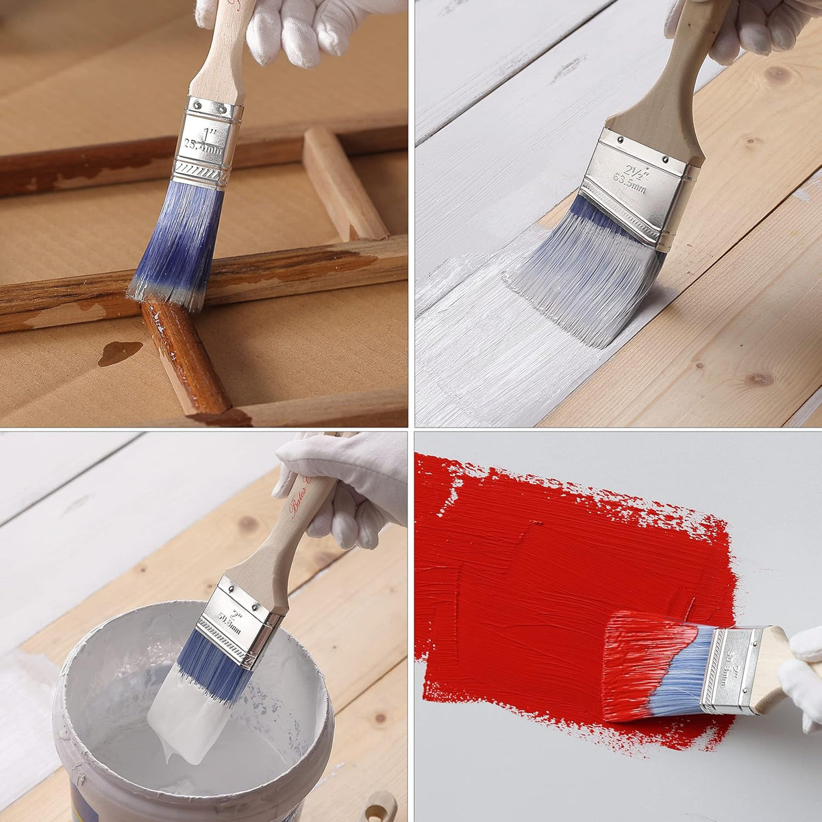Bates- Paint Brushes, 6 Pack, Treated Wood Handle, Paint Brushes for Walls, Stain, Furniture