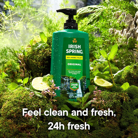 Irish Spring Original Moisturizing Body Wash for Men, 24-Hour Fresh, Face and Body Wash, Biodegradable Ingredients, Paraben Free, Cool Fresh Scent, 30 fl oz Pump Bottle