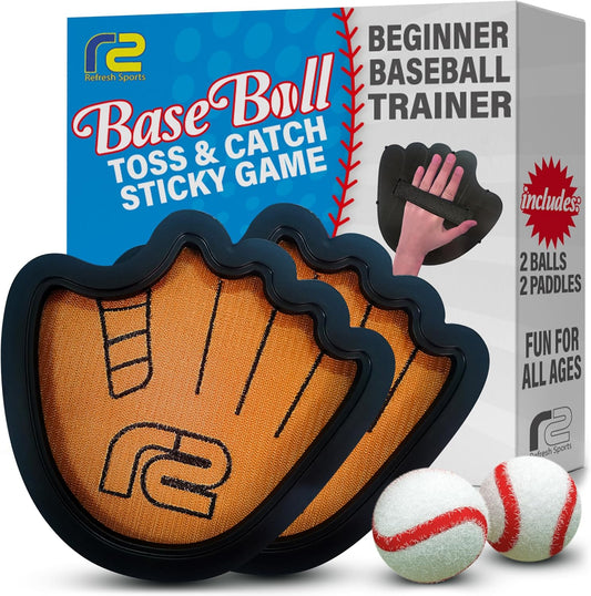 Toss and Catch Ball Game Set - Easy to Use Sticky Balls & Beginner Baseball Training Glove - Premium Toy Paddle Fits All Hand Sizes From Toddlers to Teens & Adults - Fun Gift Idea for Boys and Girls