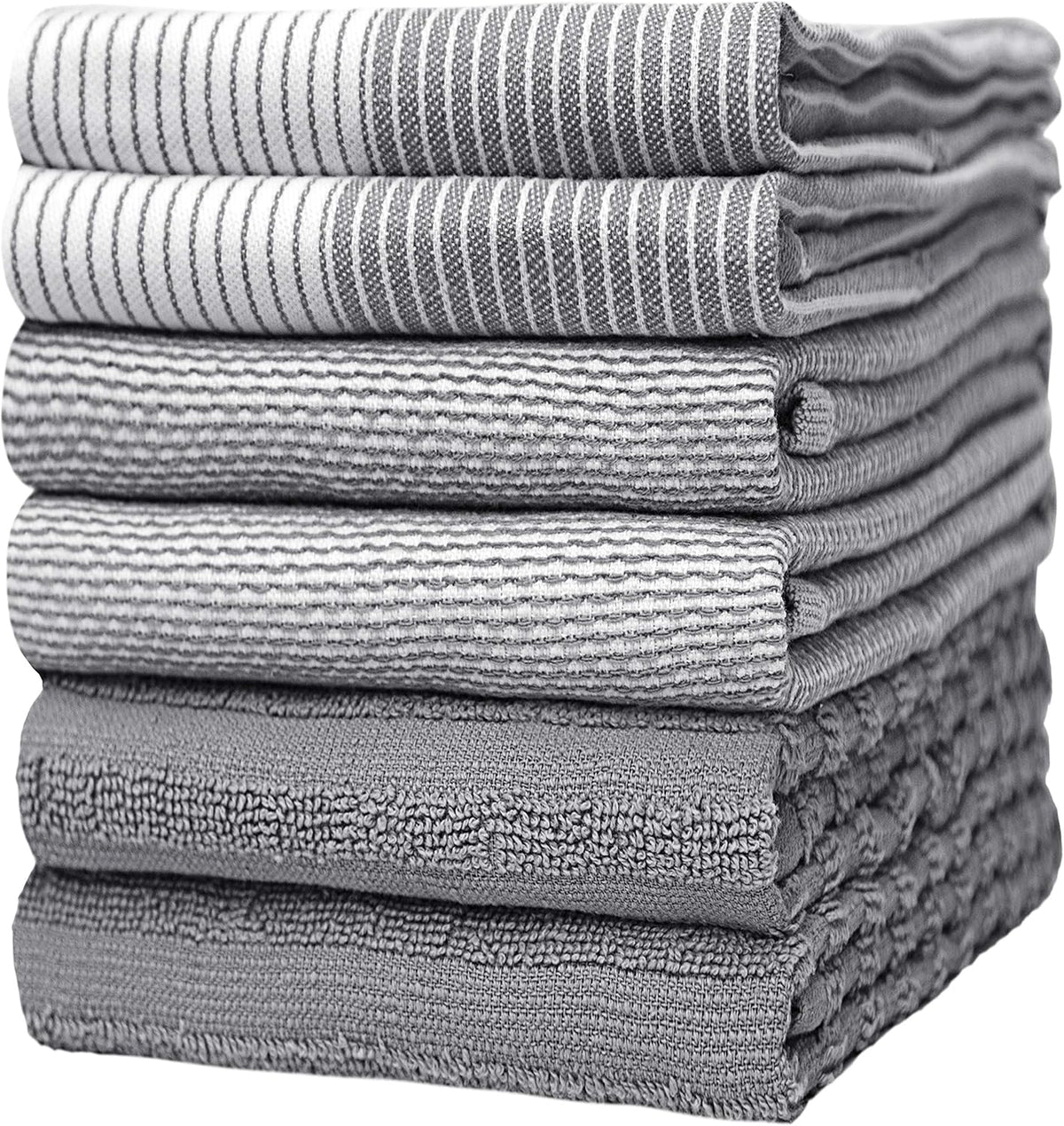Premium Kitchen Towels (20”x 28”, 6 Pack) | Large Cotton Dish Towels | Flat & Terry Highly Absorbent Kitchen Linen Set with Hanging Loop | Gray