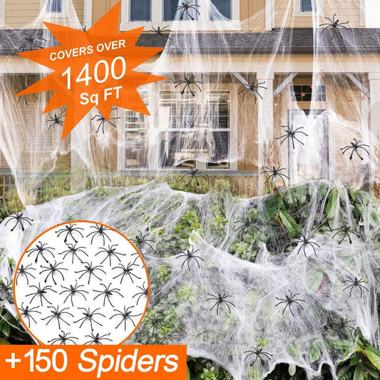 Halloween Spider Webs  1400 sqft Halloween Spider Webs Decorations with 150 Extra Fake Spiders, Super Stretchy Cobwebs for Halloween Decor Indoor and Outdoor