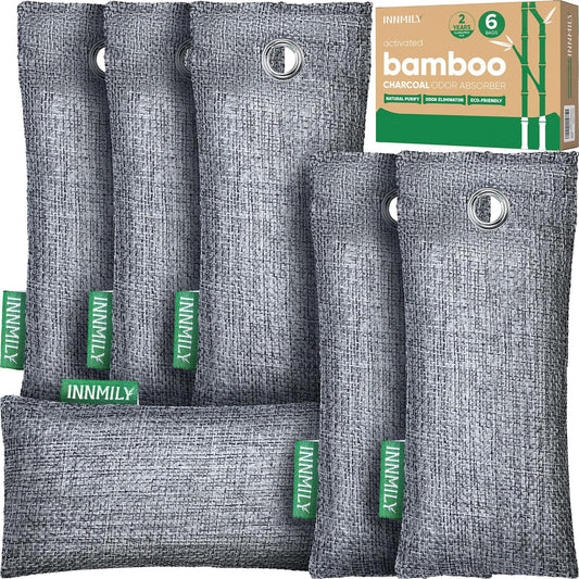 Activated Charcoal Odor Absorber, 6 Pack Natural Shoe Odor Eliminator, Bamboo Charcoal Air Purifying Bags, Sneaker Deodorizer and Moisture Absorbers for Clean Footwear, Shoe Odor Remover